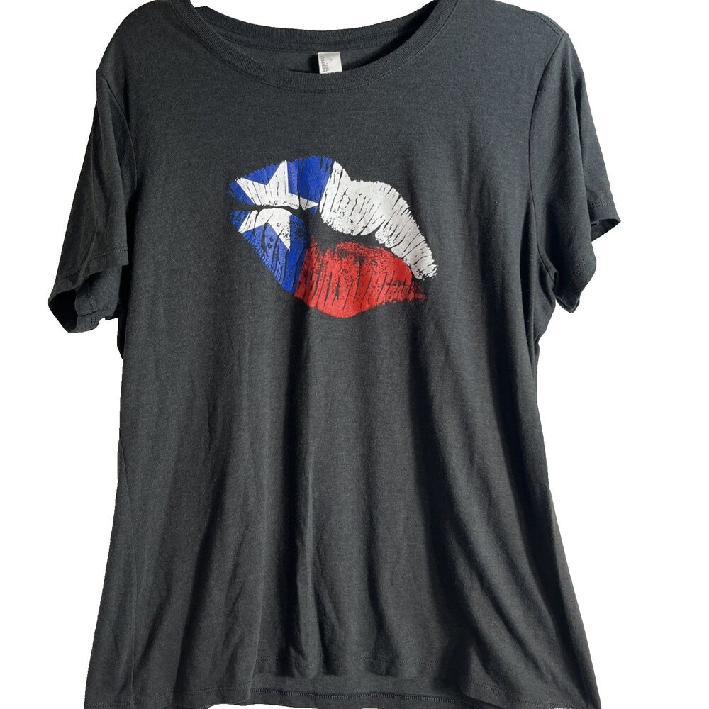 Perfect Tri District Texas Flag Kiss T-Shirt Woman XL Black Top State Casual